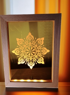 精雕细琢曼陀罗USB LEDLight系列USB实木小灯相框曼茶罗摆件夜灯