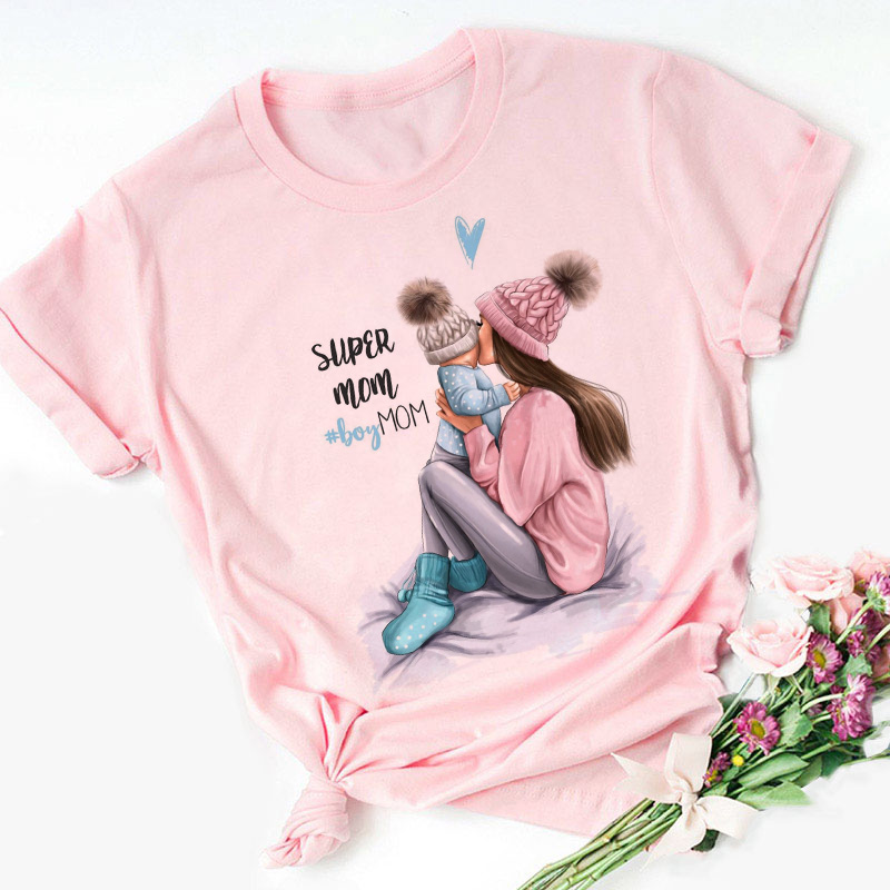 Super mama Family matching T shirt 超级妈妈短袖粉色T恤打底衫 - 图2