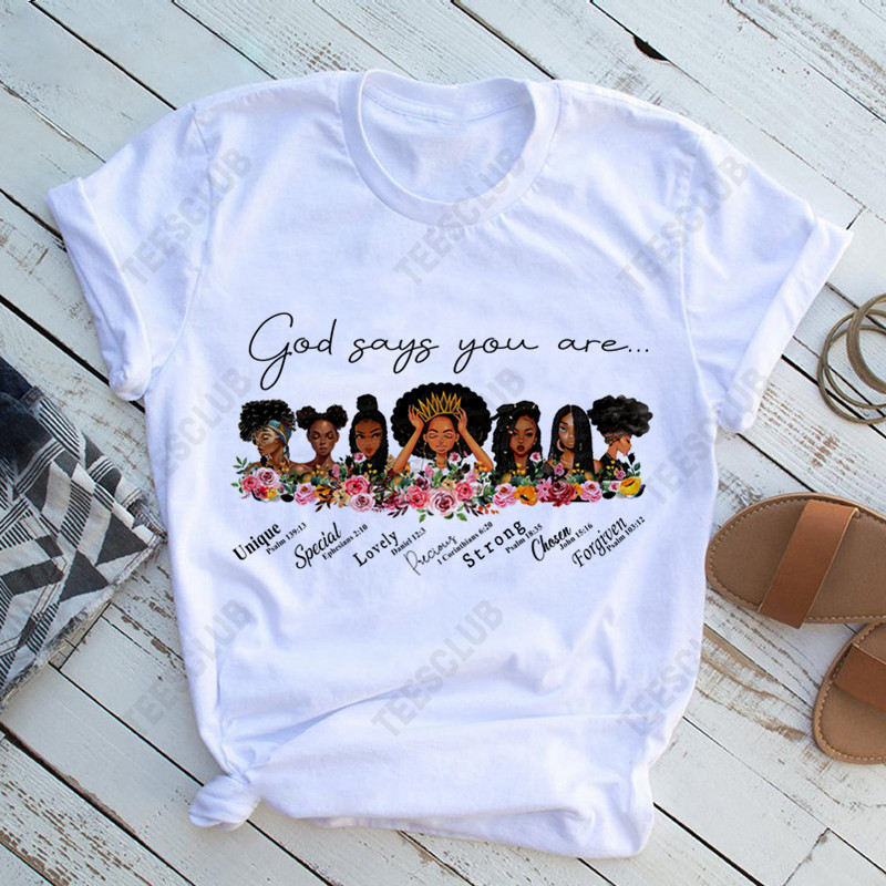 New Melanin Black Girl t shirt 欧美Ins潮非洲宽松大码印花T恤 - 图1