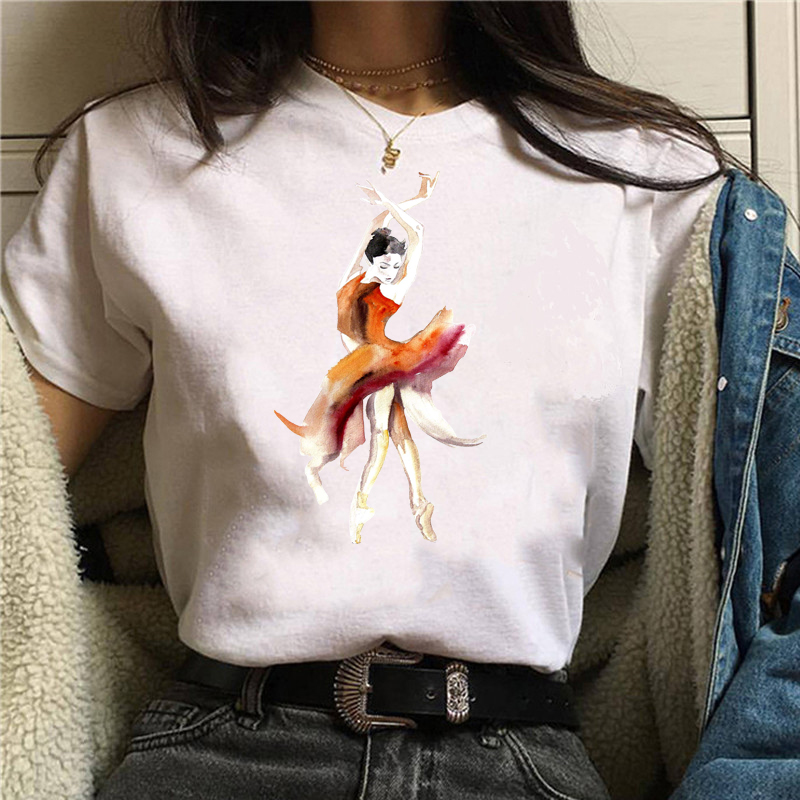 Vogue Ballet T Shirts Women时尚vogue芭蕾卡通印花短袖上衣T恤-图2