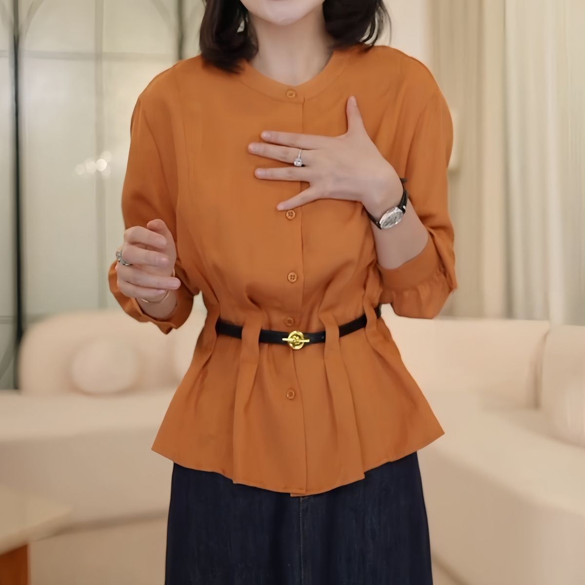 韩系独特超好看衬衫上衣2025秋季新款时尚洋气设计感收腰显瘦小衫 - 图1