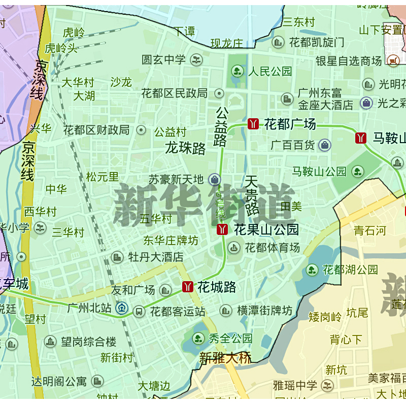 花都区地图1.15m广东省广州市折叠款高清装饰画餐厅贴画
