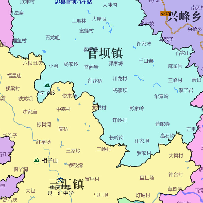 忠县地图1.15m大尺寸重庆市高清贴画行政交通区域划分现货新款