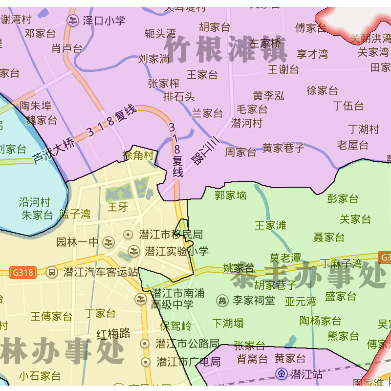 潜江市地图1.15m湖北省折叠版客厅办公室地理图墙面装饰贴画 - 图1