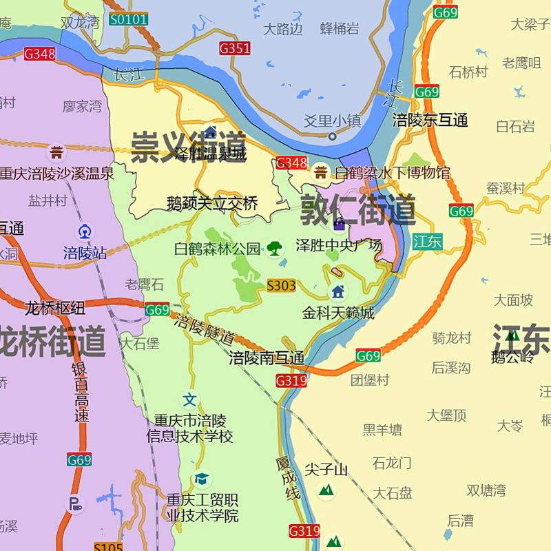 涪陵区行政折叠地图1.15m贴画重庆市行政交通区域颜色划分现货 - 图1