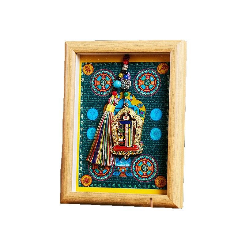 山城文创丨藏式五路财神纳福相框办公室书桌面唐卡朱砂实木摆件,淘宝优惠券,粉丝福利购,淘宝优惠卷