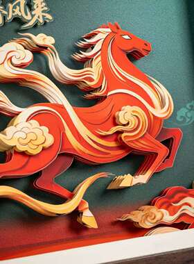 山城文创丨丨新年马踏祥云非遗3D剪纸相框装饰摆件商务礼品可定制