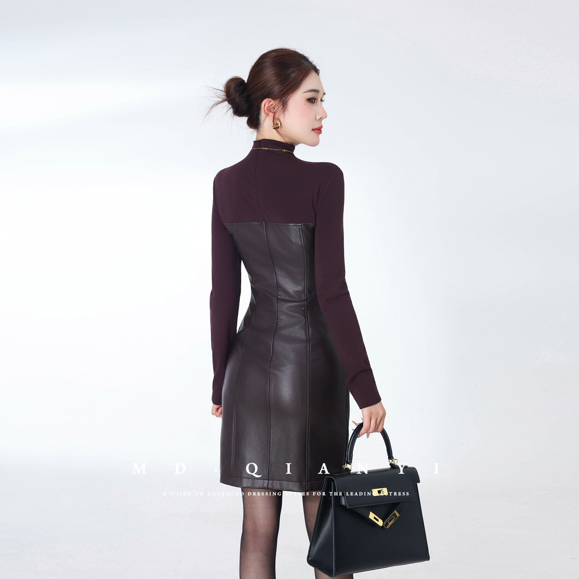 MD千亿【艺术灵光】2025长袖时尚休闲百搭高级感打底修身连衣裙 - 图3