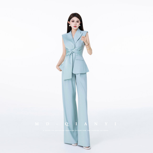 MD Qianyi Haiyan Clear Sky 2026 Summer Temperament Relaxed Style Bow Vest Wide Leg Pants suit
