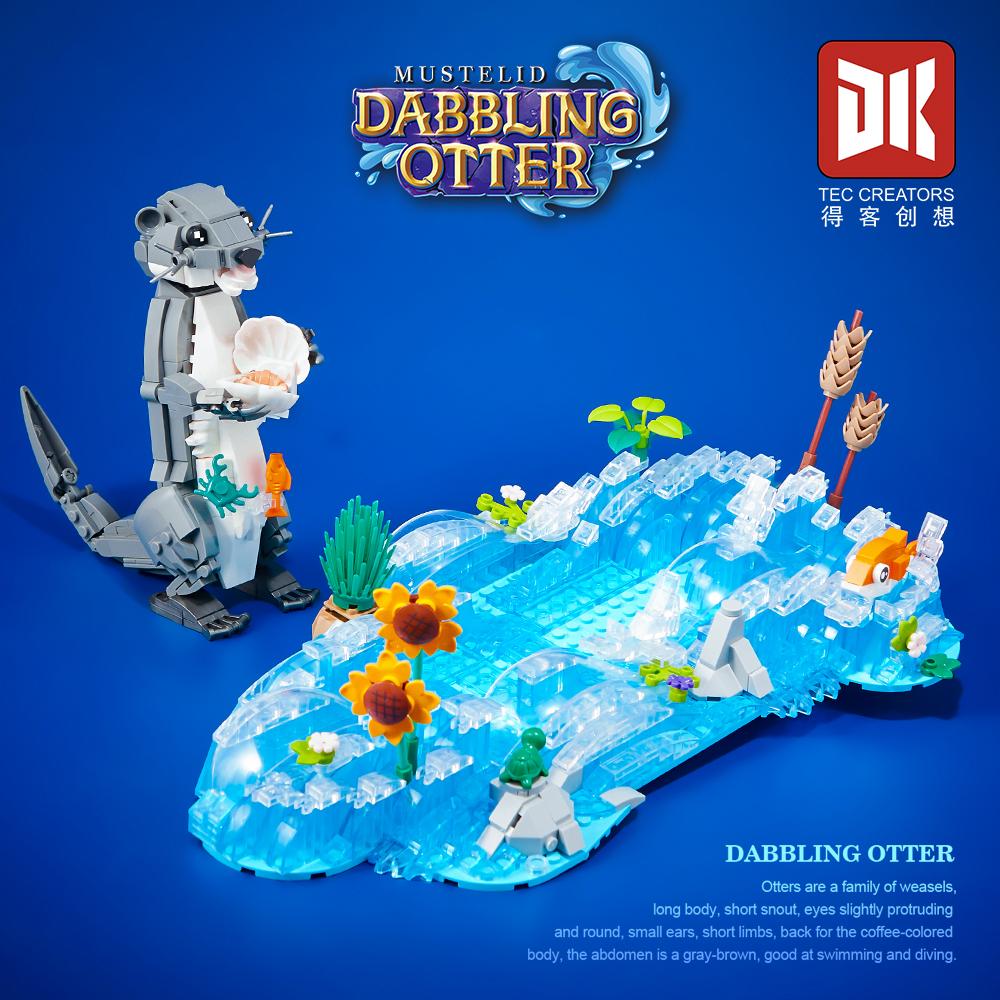 得客6029超萌可爱水獭戏水小场景摆件益智拼装小颗粒积木玩具模型 - 图0