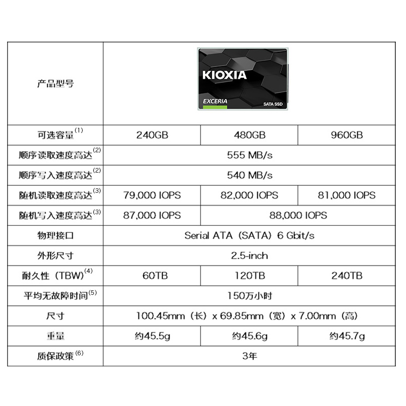 铠侠TC10固态硬盘480/960G sata接口ssd台式机电脑笔记本固态硬盘 - 图3