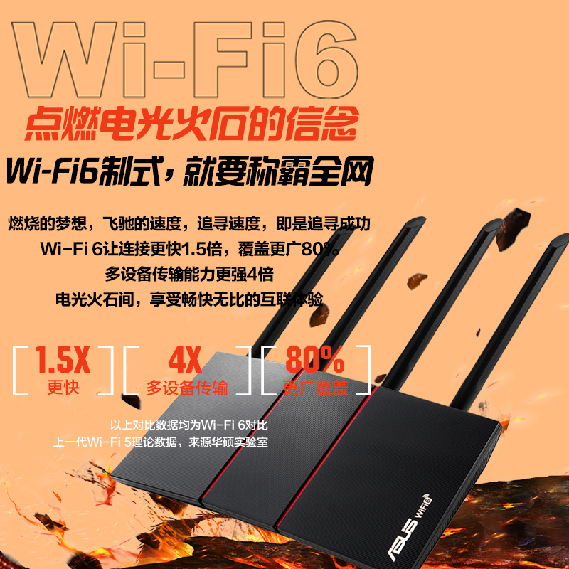 【三年质保】华硕RT-AX56U热血版 千兆路由器 博通四核 双频高速wifi6 家用全千兆端口 宿舍寝室 黑色 1800M