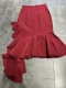 Burgundy and black ruffled asymmetric skirt, butt-covering fishtail slim skirt with high front opening, sexy