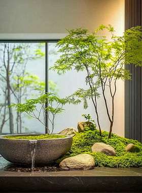 仿真绿植流水景观别墅橱窗装饰