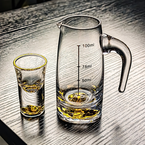 水晶玻璃金山壶小酒杯加厚子弹杯子白酒杯分酒器家用一壶一杯酒具 - 图1