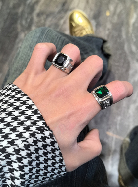蓝绿宝石戒指男时尚个性款