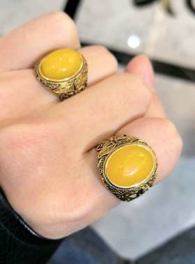 个性男士黄宝石戒指钛钢