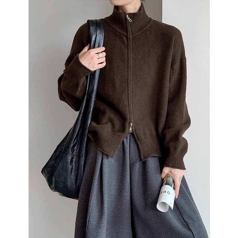 橘芷秋冬新款立领拉链开衫女加厚高领纯色毛衣女慵懒风针织982,淘宝优惠券,粉丝福利购,淘宝优惠卷