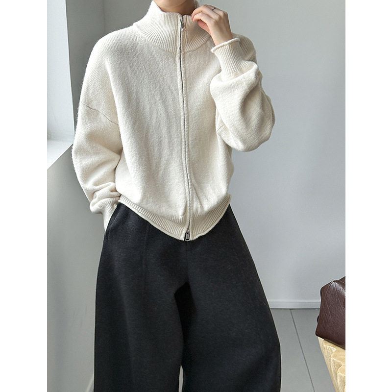橘芷秋冬新款立领拉链开衫女加厚高领纯色毛衣女慵懒风针织982,淘宝优惠券,粉丝福利购,淘宝优惠卷