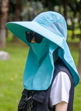 超薄防晒大帽檐户外男女大童夏季防紫外线登山露营多用披肩护颈帽