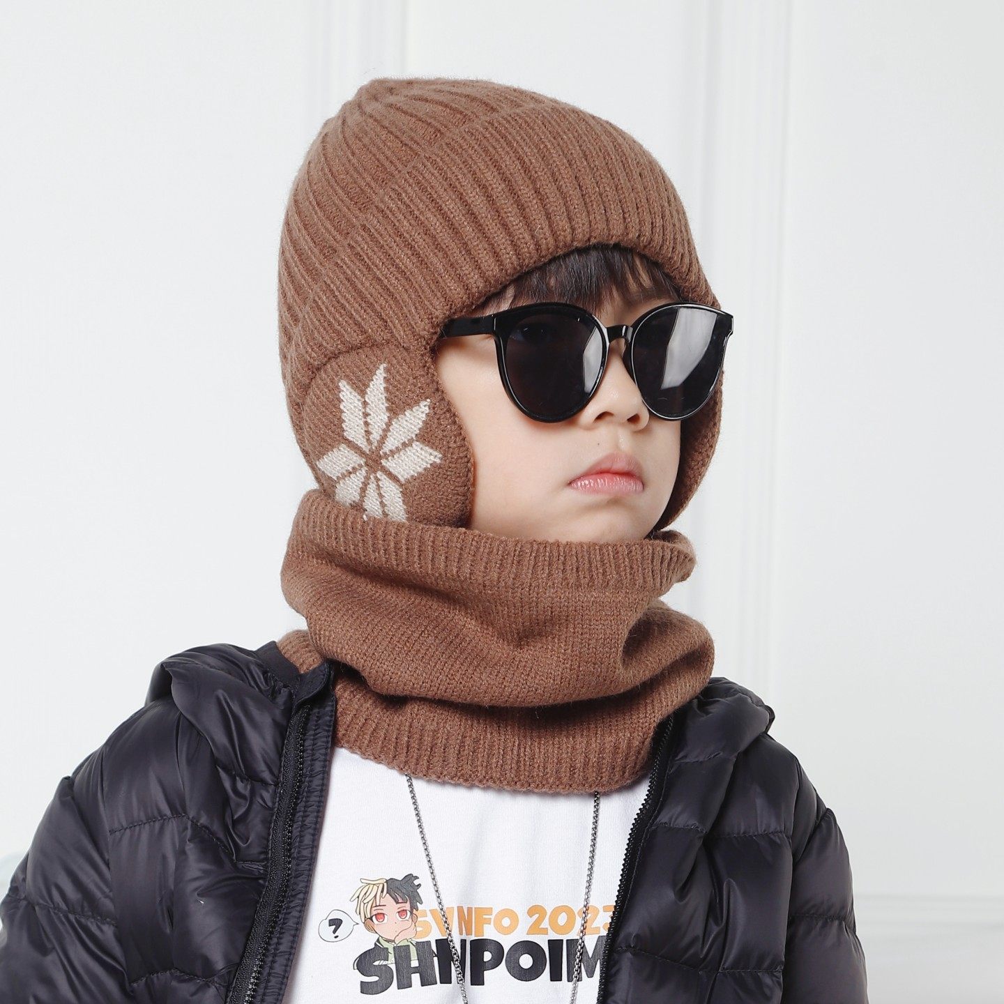 大童冬天帽子男胖孩加绒加厚套头学生骑车户外防风保暖帽围巾脖套