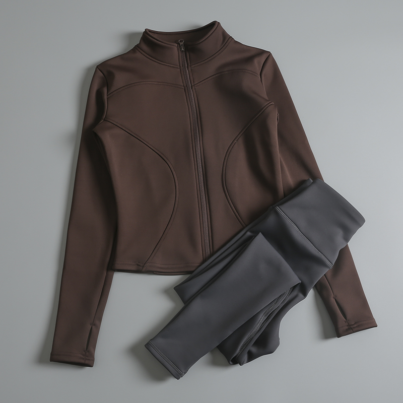 加绒瑜伽套装女款秋冬显瘦加厚外套紧身速干衣专业健身跑步运动服 - 图1