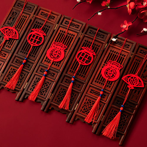 2026新年马挂件屋里盆景挂饰鱼吉祥物生肖春节鞭炮剪纸挂饰福字贴 - 图0