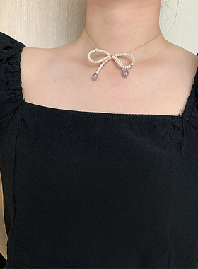 choker蝴蝶结天然珍珠公主甜酷