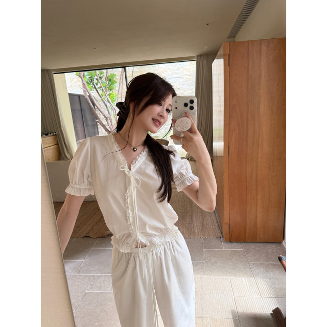 Tencel ຝ້າຍ lace temperament ຊຸດສີຂາວ