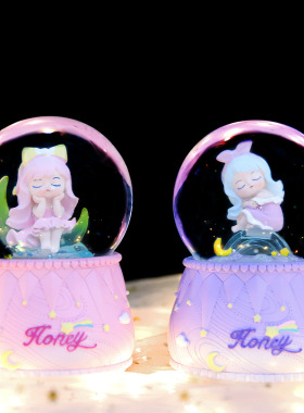 水晶球八音盒月亮少女儿童房摆件