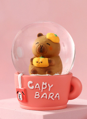 可爱顽皮卡皮巴拉水晶球发光家居桌面装饰摆件卡通茶杯水豚小礼品