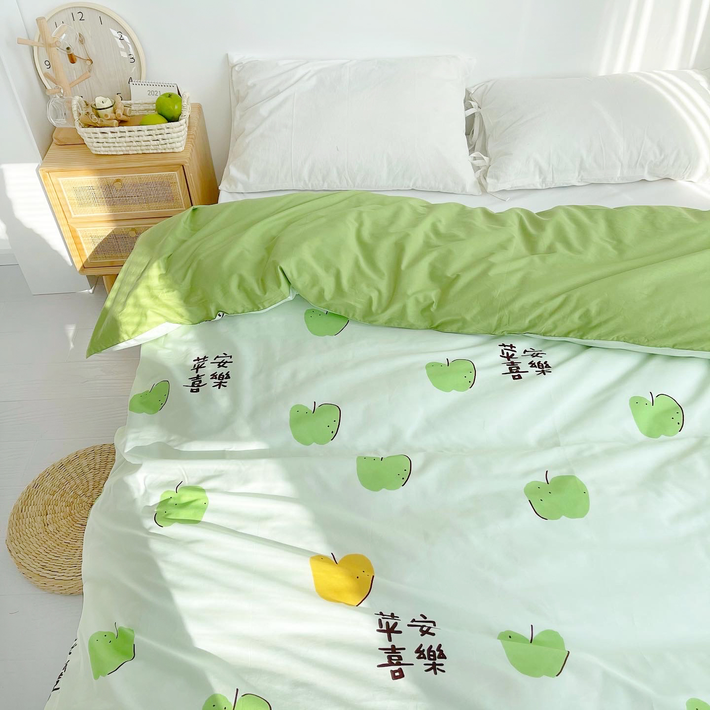 苹安喜乐原创设计苹果全棉被套单双人纯棉平安好寓意被罩AB面定做 - 图0
