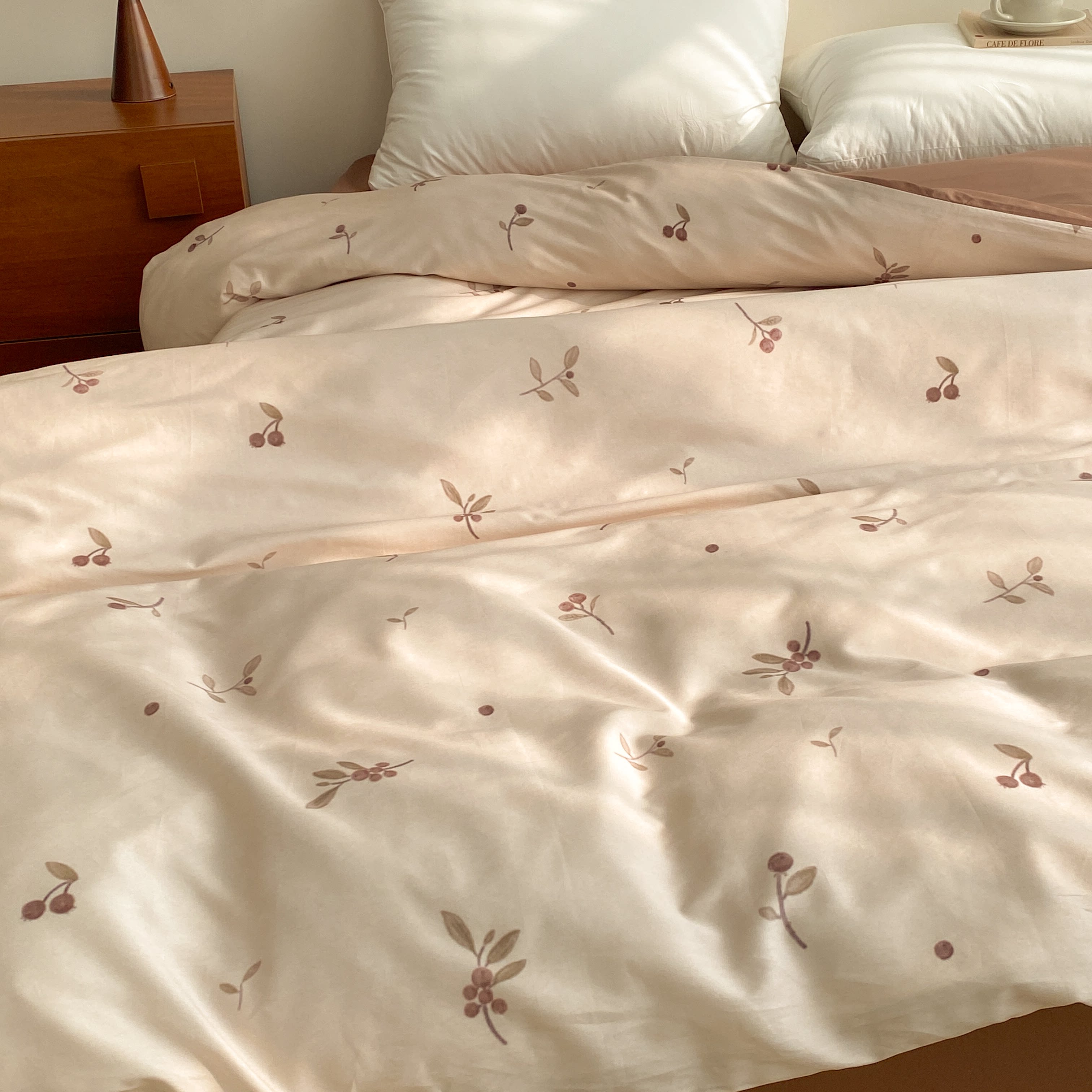 小果实 侘寂风原创60支全棉被套单人被芯罩长绒棉贡缎 温柔豆沙棕,淘宝优惠券,粉丝福利购,淘宝优惠卷