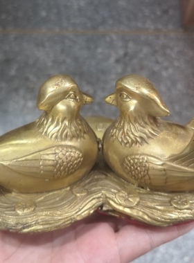 仿古做旧心形鸳鸯铜摆件新婚送礼大堂全铜装饰品客厅新房铜摆饰