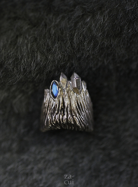 [ 王冠II ]杂粹设计原创925银做旧夸张艺术酷感月光石戒指