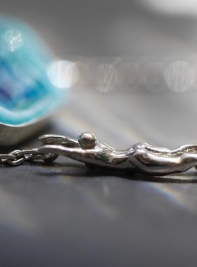 蓝色漩涡艺术原创珐琅项链