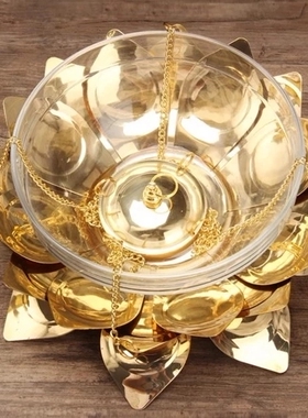 玻璃碗吊灯莲花酥油灯莲花叶玻璃长明烛灯供天灯妈祖天灯铜碗吊灯