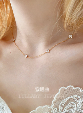 安眠曲s925纯银四叶草锁骨链