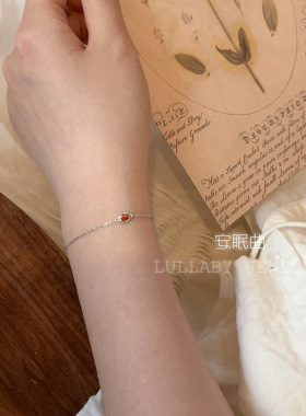 复古红宝石色s925纯银手链