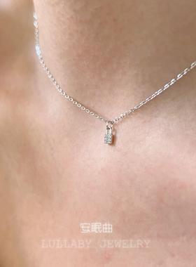 超闪锆石925银方形锁吊坠ins项链