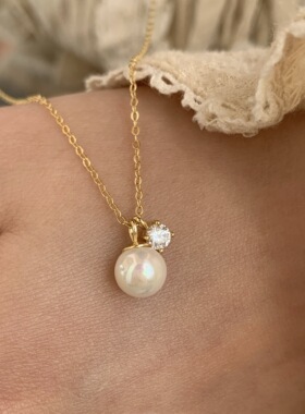 安眠曲s925银粉光珍珠吊坠项链