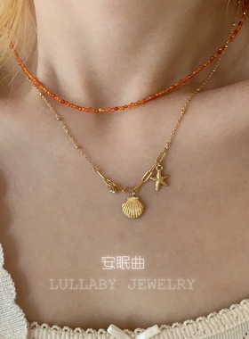 安眠曲钛钢橘色锆石锁骨链