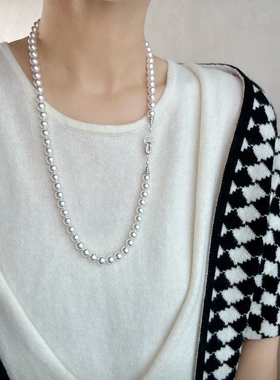 【南法风情】人造仿澳白法式中长珍珠项链百搭毛衣链