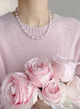 【曼塔仙女】人造仿粉紫色曼塔玫瑰珍珠项链