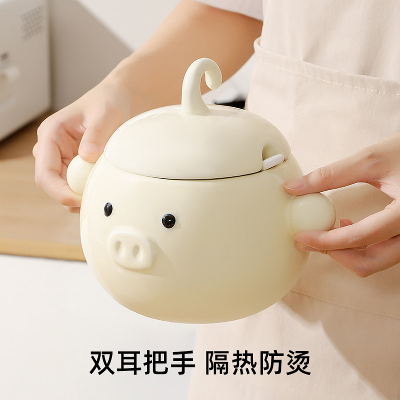 陶瓷耐高温猪油罐可微波罐子装辣椒油蜂蜜厨房可爱荤油罐熬猪油盆,淘宝优惠券,粉丝福利购,淘宝优惠卷