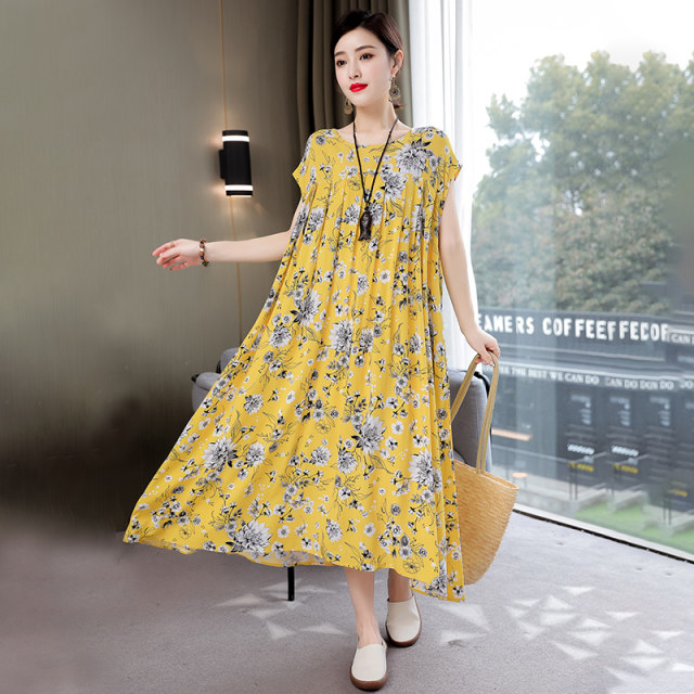 Madam Mrs. Cotton Silk Dress, high -end foreign qi plus fertilizer, increase SIZE women's 2024 new uncle's big big mothers