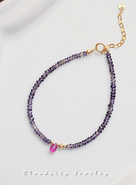 Cloudcity原创设计浓郁显白堇青石粉蓝宝简约气质14K注金手作手链