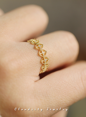 Cloudcity 银饰清仓品 复古风格女镂空图案工厂现货925银镀金戒指