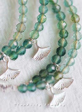 原创设计银杏磷灰石925银手链