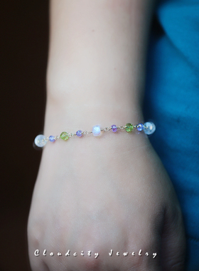 原创精致月光石橄榄石手作手链